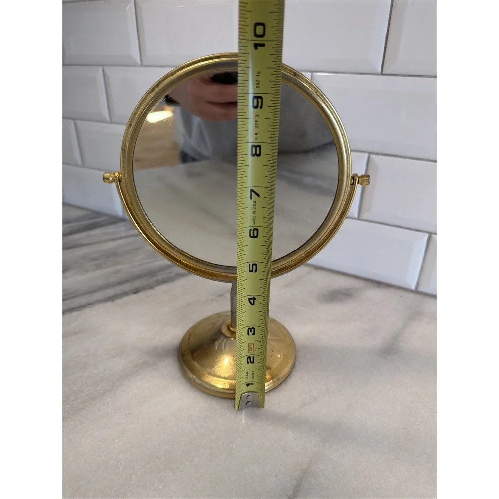 Vintage Shabby Brass Tone Vanity Double Mirror Round Magnification Side ES008